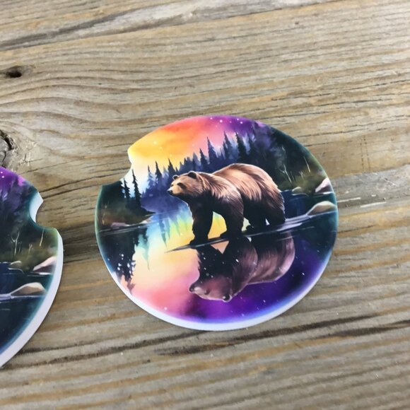 Grizzly Bear Northern Lights Car Coasters - Picture 4 of 7